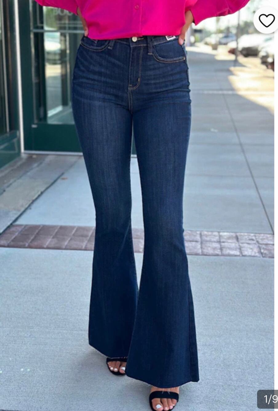 Judy Blue Dark Wash Flare Jeans Raw Hem Plus Size 22W JB82343DK-PL Wide Leg